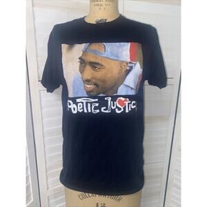 Poetic Justice Tupac Shakur 2Pac Black Screen Print Shirt Size Medium